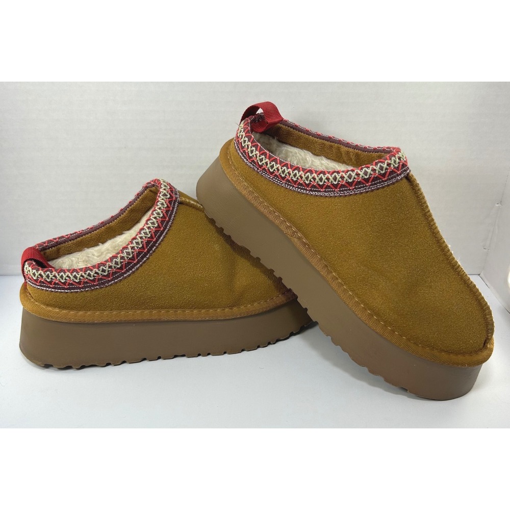 French Connection Cozycore Platform Slippers 9 Suede Boho Tasman Mules Brown